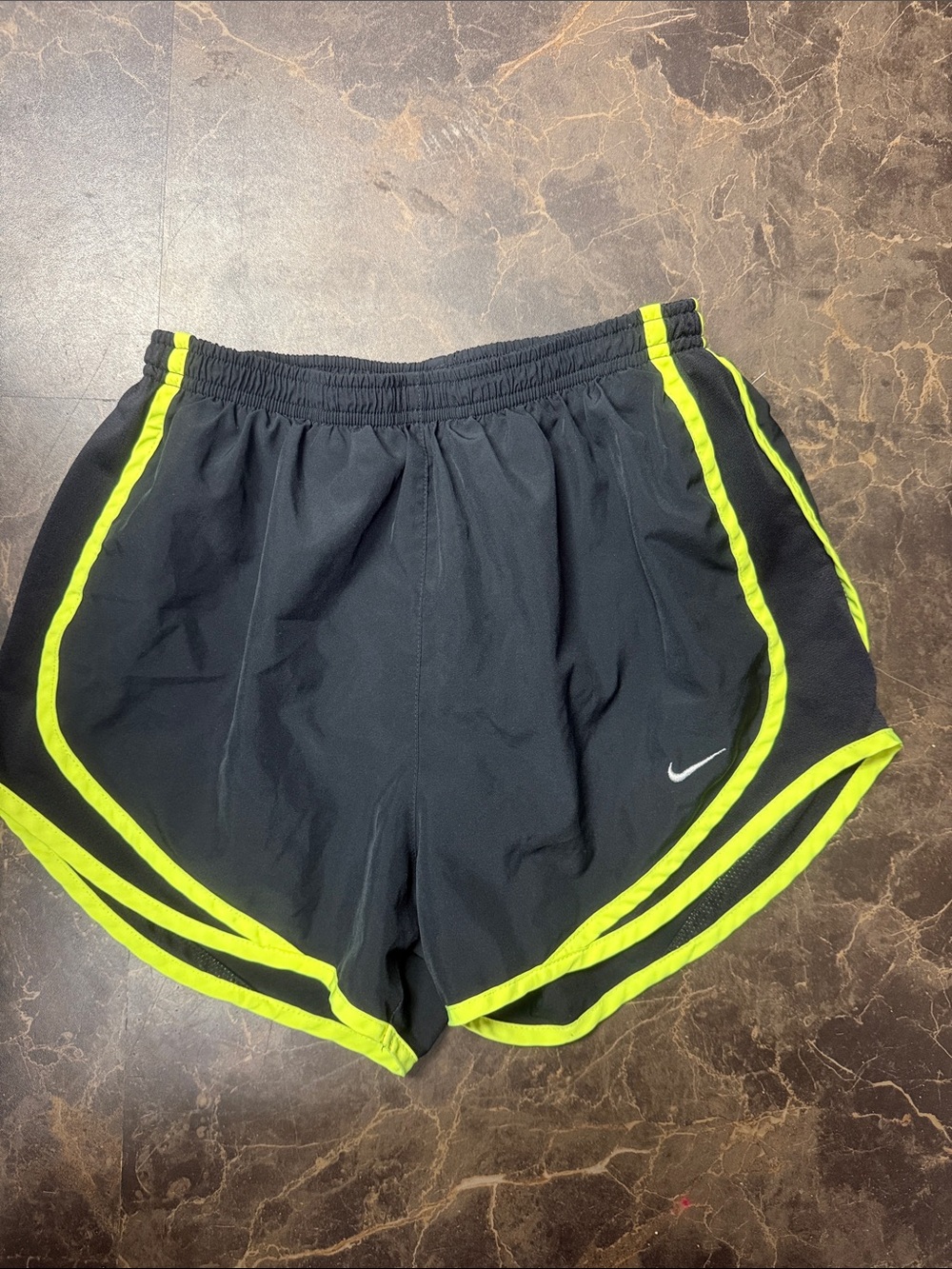 Nike Women’s Black Athletic Shorts with Neon Yellow Trim